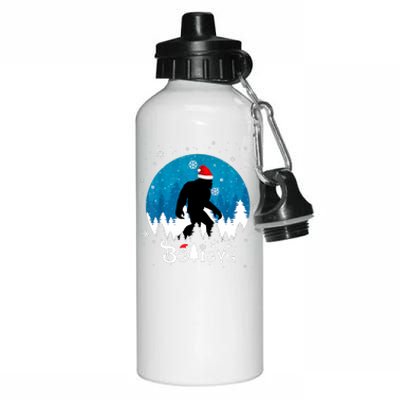 Funny Christmas Xmas Bigfoot Believe Sasquatch In Moon Light Aluminum Water Bottle