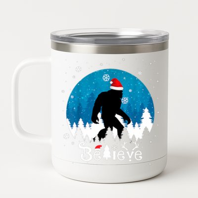 Funny Christmas Xmas Bigfoot Believe Sasquatch In Moon Light 12 oz Stainless Steel Tumbler Cup