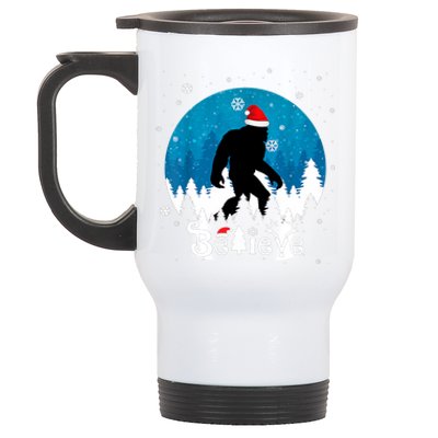 Funny Christmas Xmas Bigfoot Believe Sasquatch In Moon Light Stainless Steel Travel Mug