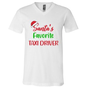 Funny Christmas Xmas Santas Favorite Taxi Driver V-Neck T-Shirt