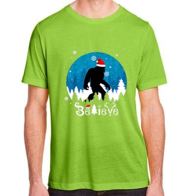 Funny Christmas Xmas Bigfoot Believe Sasquatch In Moon Light Adult ChromaSoft Performance T-Shirt