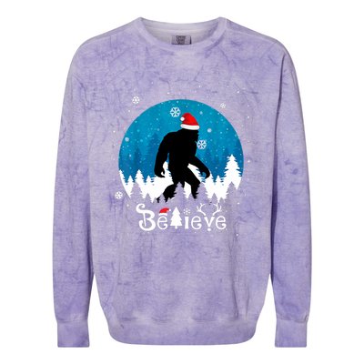 Funny Christmas Xmas Bigfoot Believe Sasquatch In Moon Light Colorblast Crewneck Sweatshirt