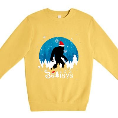 Funny Christmas Xmas Bigfoot Believe Sasquatch In Moon Light Premium Crewneck Sweatshirt