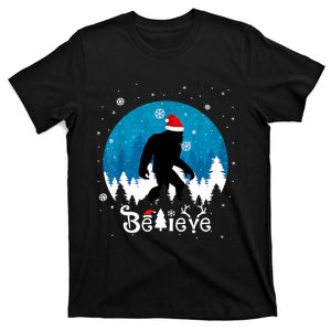 Funny Christmas Xmas Bigfoot Believe Sasquatch In Moon Light T-Shirt