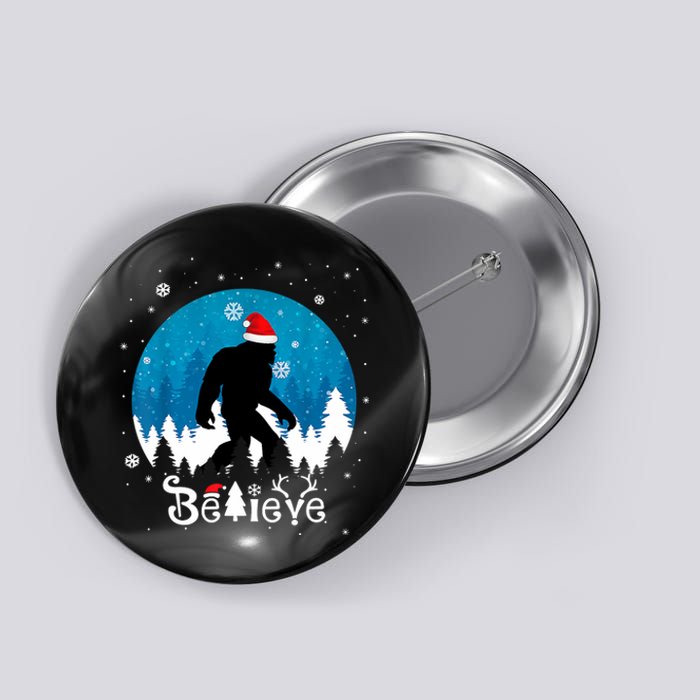 Funny Christmas Xmas Bigfoot Believe Sasquatch In Moon Light Button