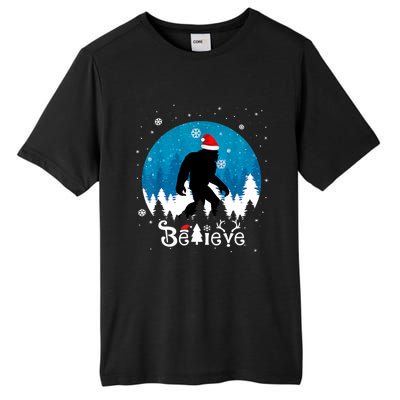 Funny Christmas Xmas Bigfoot Believe Sasquatch In Moon Light Tall Fusion ChromaSoft Performance T-Shirt