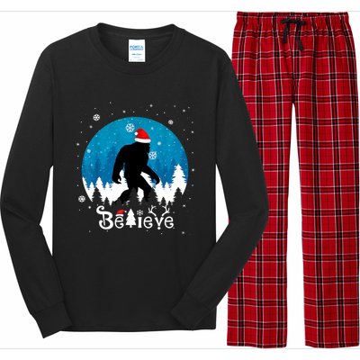 Funny Christmas Xmas Bigfoot Believe Sasquatch In Moon Light Long Sleeve Pajama Set