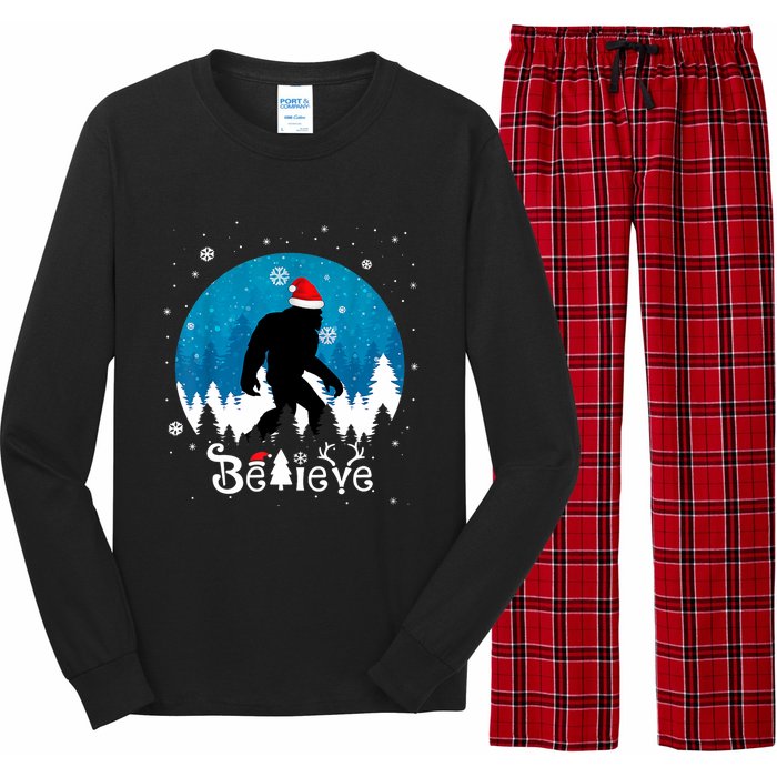 Funny Christmas Xmas Bigfoot Believe Sasquatch In Moon Light Long Sleeve Pajama Set