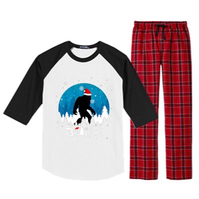 Funny Christmas Xmas Bigfoot Believe Sasquatch In Moon Light Raglan Sleeve Pajama Set