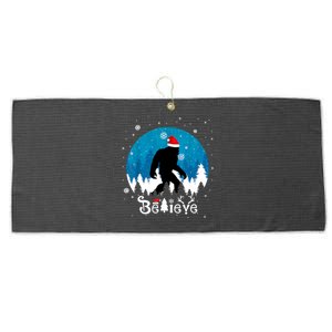 Funny Christmas Xmas Bigfoot Believe Sasquatch In Moon Light Large Microfiber Waffle Golf Towel