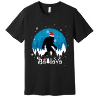 Funny Christmas Xmas Bigfoot Believe Sasquatch In Moon Light Premium T-Shirt