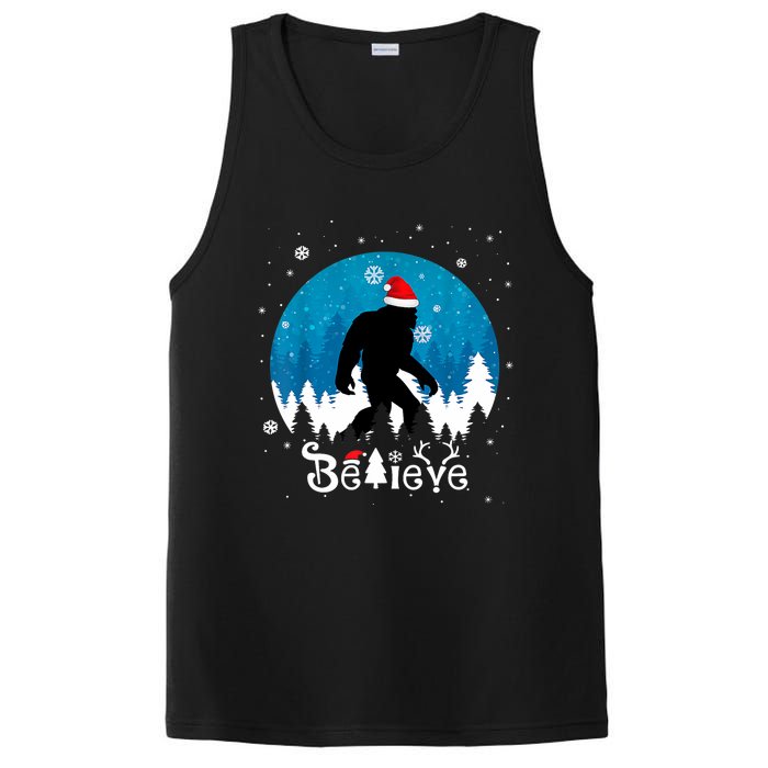 Funny Christmas Xmas Bigfoot Believe Sasquatch In Moon Light PosiCharge Competitor Tank