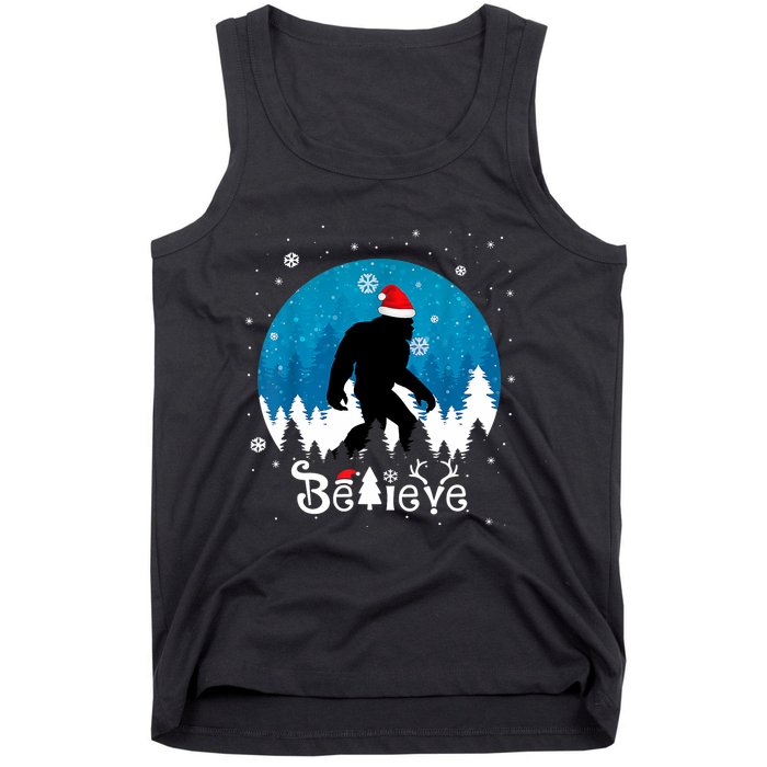 Funny Christmas Xmas Bigfoot Believe Sasquatch In Moon Light Tank Top