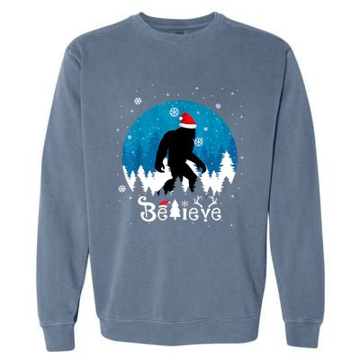 Funny Christmas Xmas Bigfoot Believe Sasquatch In Moon Light Garment-Dyed Sweatshirt