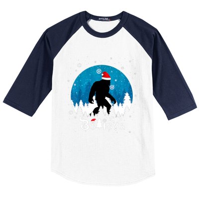 Funny Christmas Xmas Bigfoot Believe Sasquatch In Moon Light Baseball Sleeve Shirt