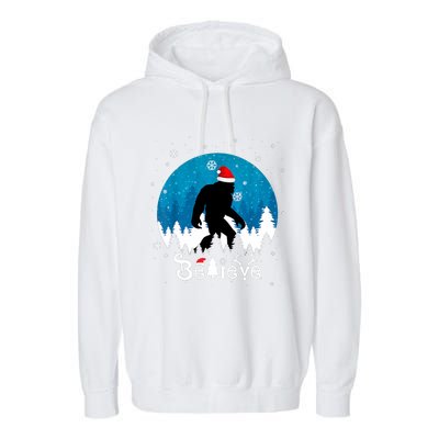 Funny Christmas Xmas Bigfoot Believe Sasquatch In Moon Light Garment-Dyed Fleece Hoodie