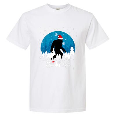 Funny Christmas Xmas Bigfoot Believe Sasquatch In Moon Light Garment-Dyed Heavyweight T-Shirt