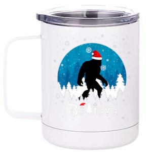 Funny Christmas Xmas Bigfoot Believe Sasquatch In Moon Light 12 oz Stainless Steel Tumbler Cup