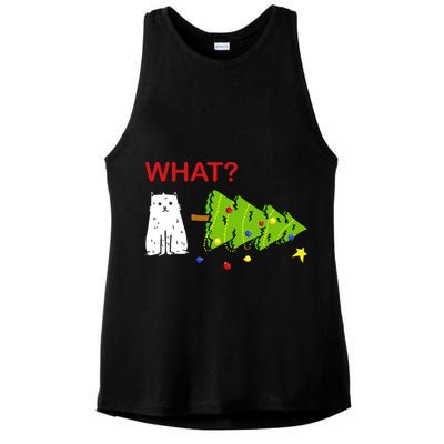 Funny Christmas XMas Cat What? Ladies PosiCharge Tri-Blend Wicking Tank