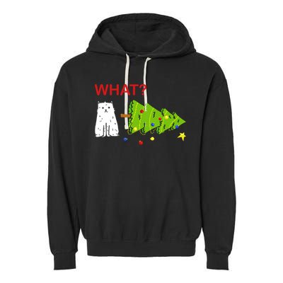 Funny Christmas XMas Cat What? Garment-Dyed Fleece Hoodie