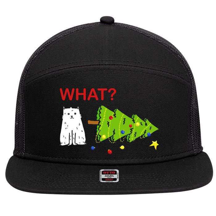 Funny Christmas XMas Cat What? 7 Panel Mesh Trucker Snapback Hat
