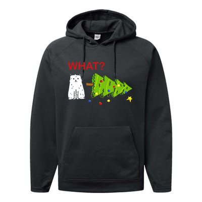 Funny Christmas XMas Cat What? Performance Fleece Hoodie