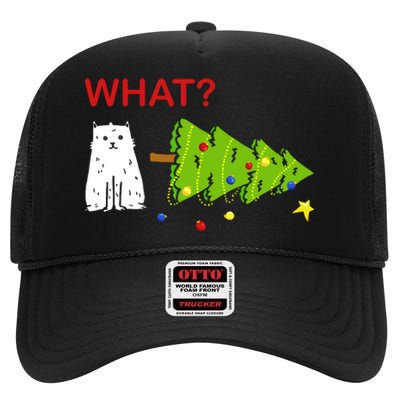 Funny Christmas XMas Cat What? High Crown Mesh Back Trucker Hat