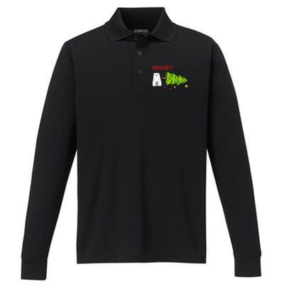 Funny Christmas XMas Cat What? Performance Long Sleeve Polo