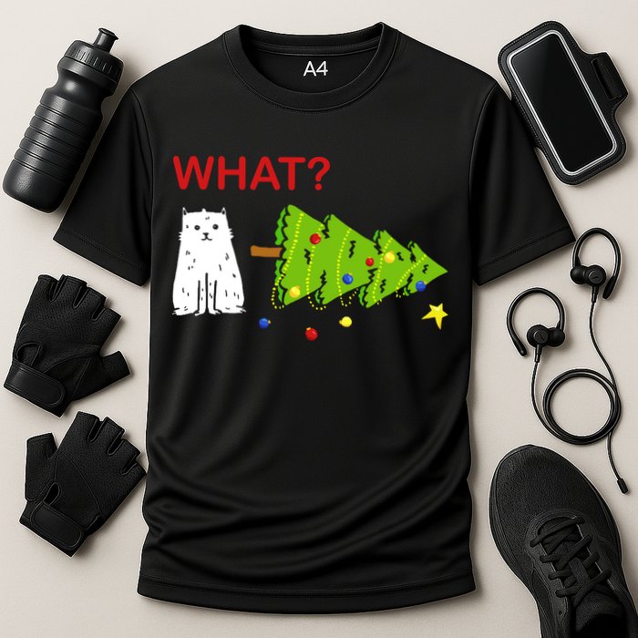 Funny Christmas XMas Cat What? Cooling Performance Crew T-Shirt
