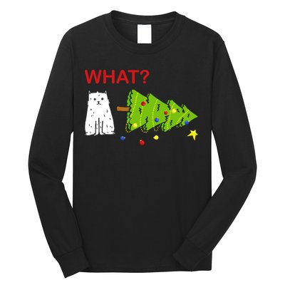 Funny Christmas XMas Cat What? Long Sleeve Shirt