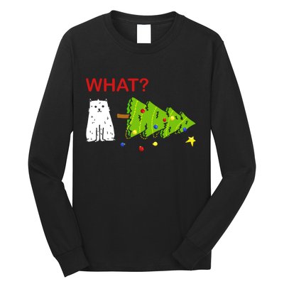 Funny Christmas XMas Cat What? Long Sleeve Shirt