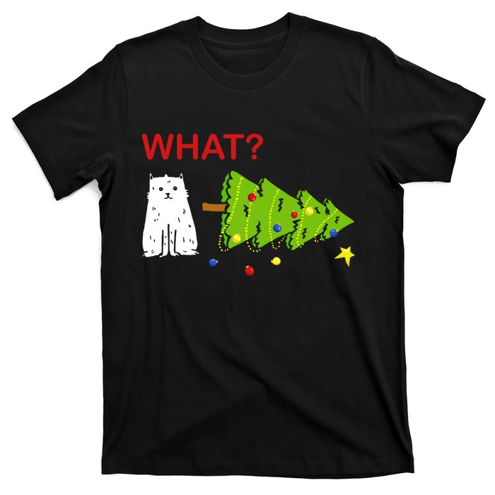 Funny Christmas XMas Cat What? T-Shirt