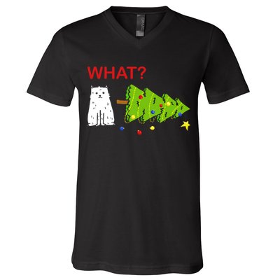 Funny Christmas XMas Cat What? V-Neck T-Shirt