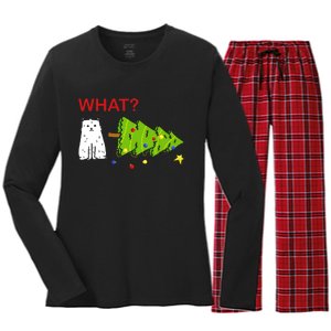 Funny Christmas XMas Cat What? Women's Long Sleeve Flannel Pajama Set 