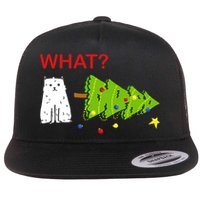 Funny Christmas XMas Cat What? Flat Bill Trucker Hat