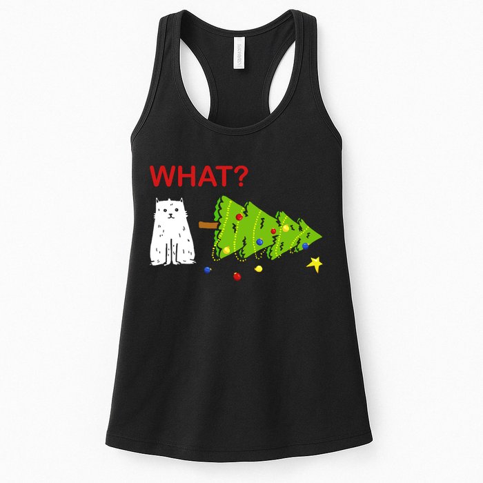 Funny Christmas XMas Cat What? Womens Tank Top