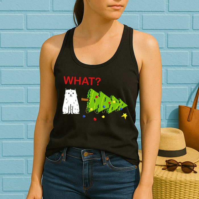 Funny Christmas XMas Cat What? Womens Tank Top