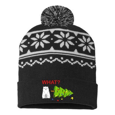 Funny Christmas XMas Cat What? USA-Made Snowflake Beanie