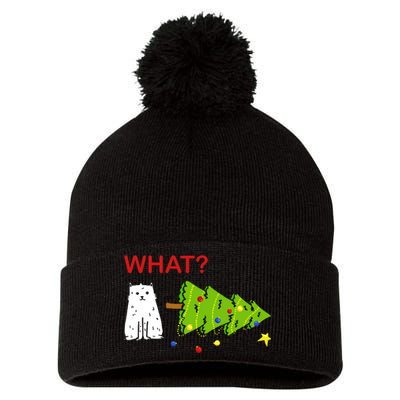 Funny Christmas XMas Cat What? Pom Pom 12in Knit Beanie