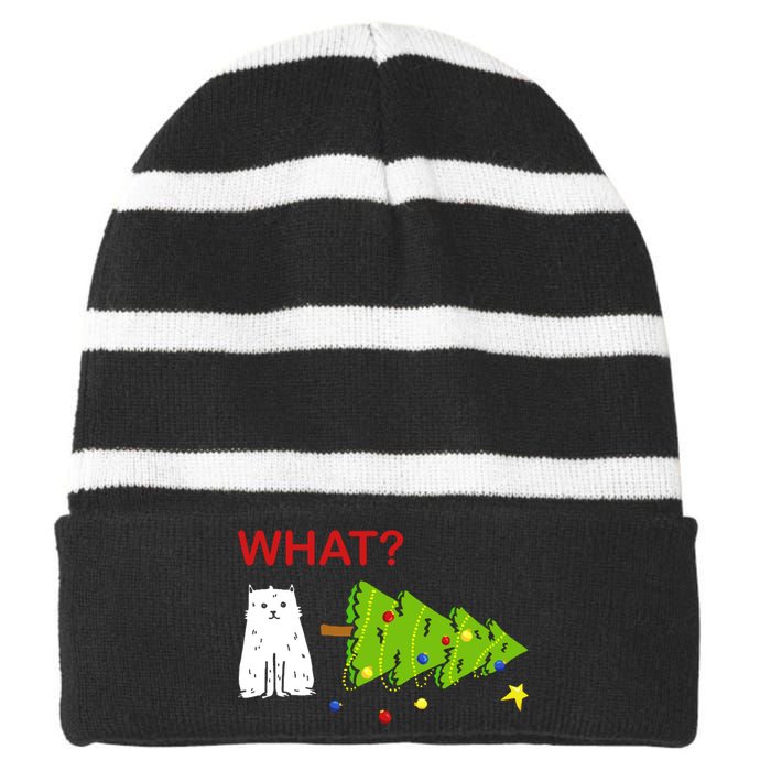 Funny Christmas XMas Cat What? Striped Beanie with Solid Band