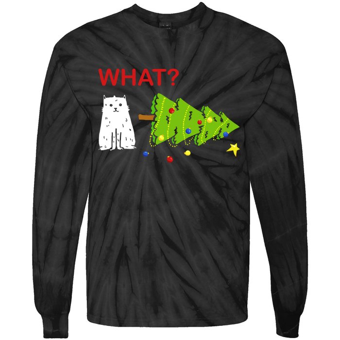 Funny Christmas XMas Cat What? Tie-Dye Long Sleeve Shirt