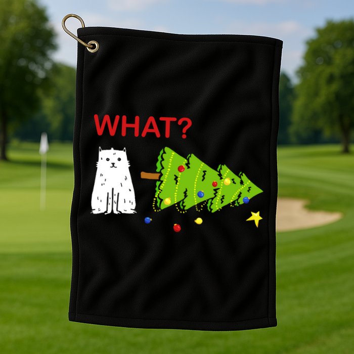 Funny Christmas XMas Cat What? Golf Towel