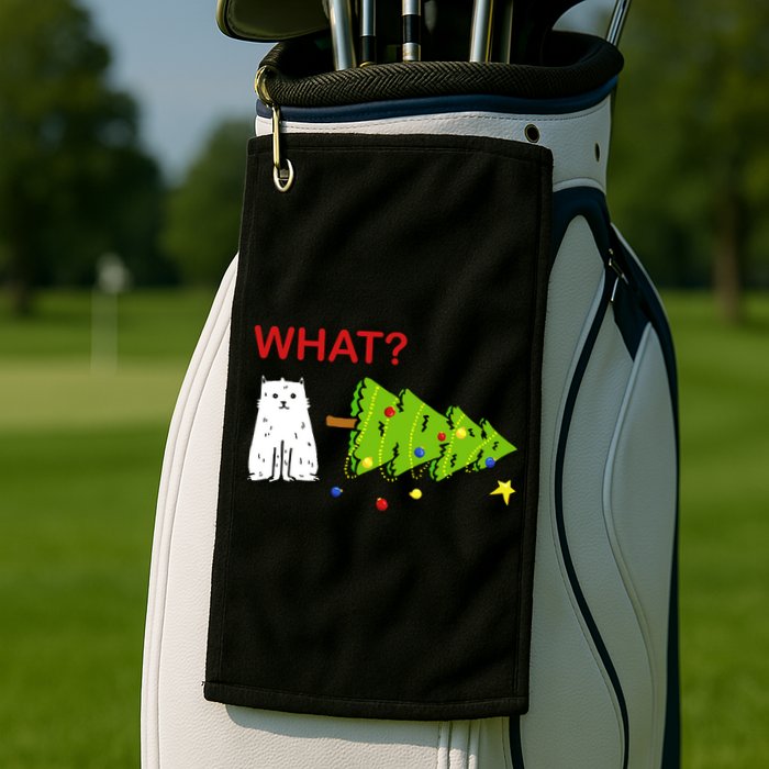 Funny Christmas XMas Cat What? Golf Towel