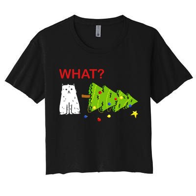 Funny Christmas XMas Cat What? Crop Top