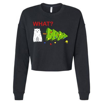 Funny Christmas XMas Cat What? Cropped Pullover Crew