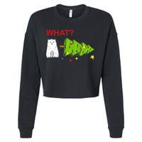 Funny Christmas XMas Cat What? Cropped Pullover Crew