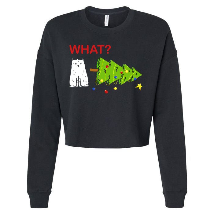 Funny Christmas XMas Cat What? Cropped Pullover Crew