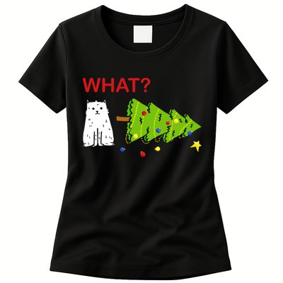 Funny Christmas XMas Cat What? Womens T-Shirt