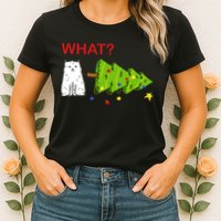 Funny Christmas XMas Cat What? Womens T-Shirt