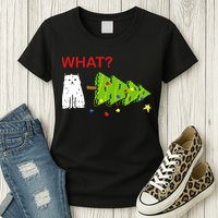 Funny Christmas XMas Cat What? Womens T-Shirt